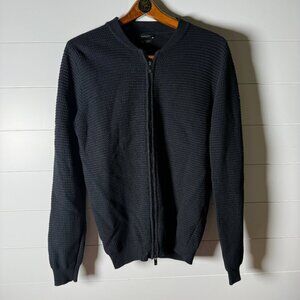 Massimo Dutti Waffle Knit Cotton Cashmere Long Sleeve Full Zip Sweater Sz XL